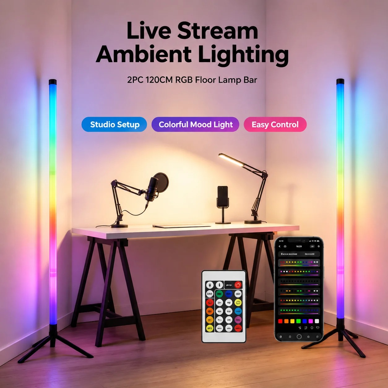 Esports Gaming Setup - Lampa podłogowa narożna RGB 120 cm,