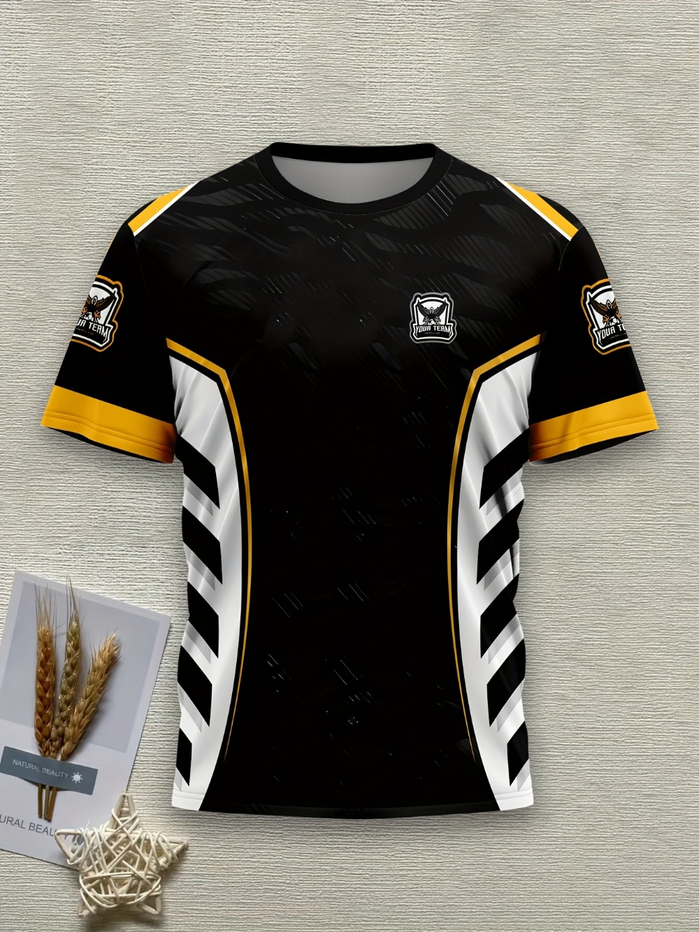 Esports Gaming Jersey - Męska koszulka gamingowa drużyny e-sportowej, czarno-złoto-biała,