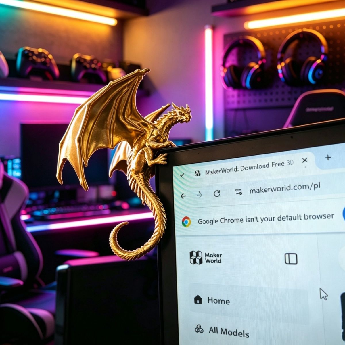 Esports Gaming Setup - Fajna figurka smoka leżącego na monitorze,